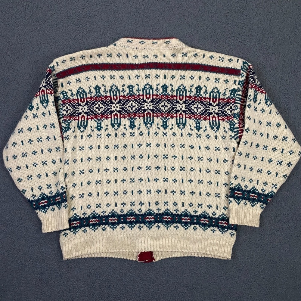 Vintage LL Bean Sweater Womens Large Fair Isle Nordic Cardigan Wool USA Made - Picture 7 of 12